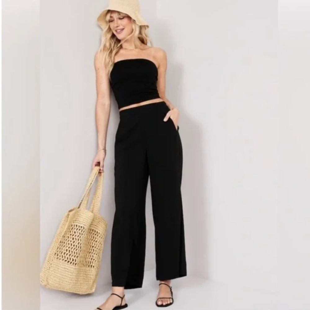 Old Navy Playa Wide Leg Pants Black Sz Medium Petite
